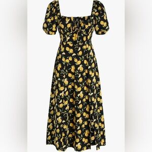 CIDER Lemon Split Knotted Shirred Smocked Midi Dress